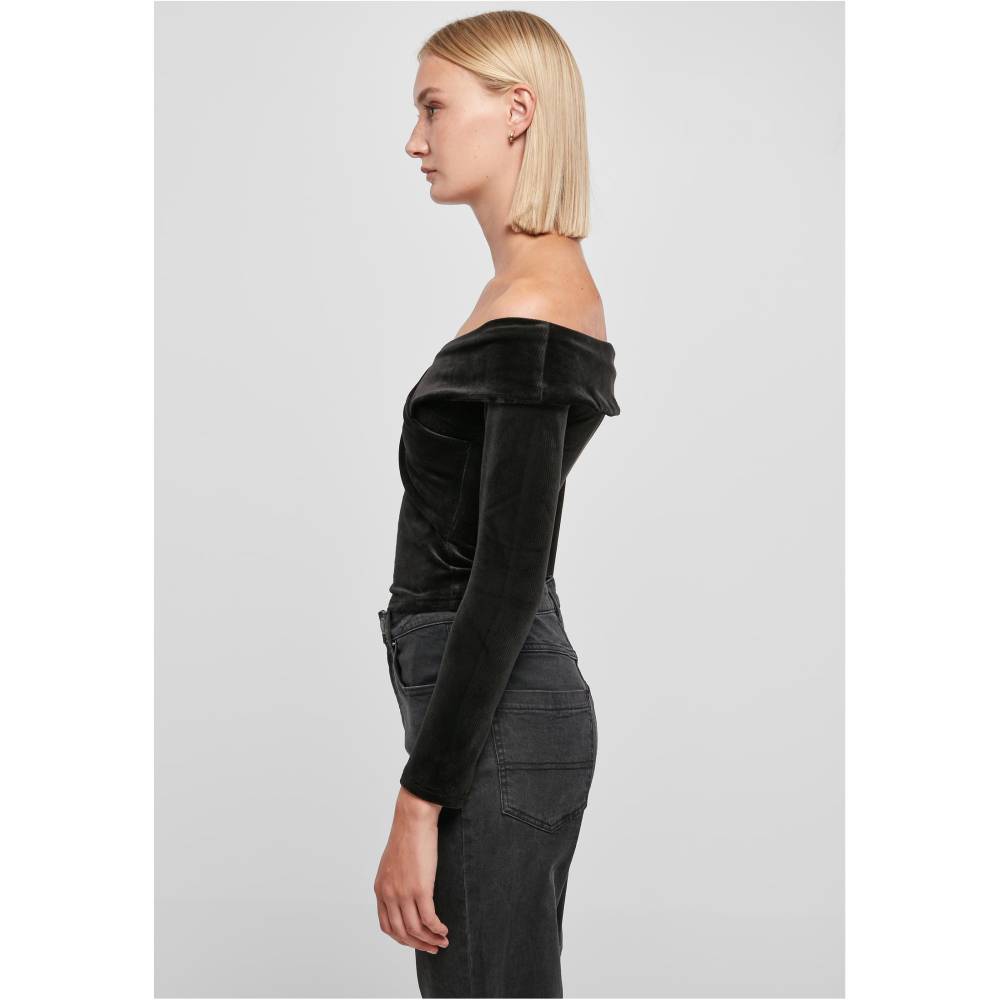 Urban Classics - Velvet Rib Crossed Off shoulder top - Zwart